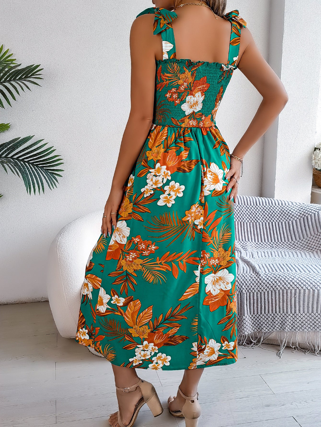 Robe Midi Corset Fleurie Femme – Tenue d’Été Élégante pour Vacances à la Plage