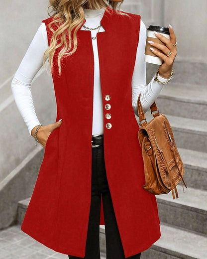Chaqueta blazer larga sin mangas - Elegante y moderna