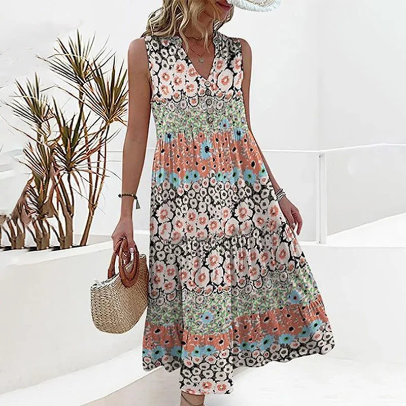 Floral V-Neck Dress for Women – A Casual and Elegant Style for Summer Beach Holidays