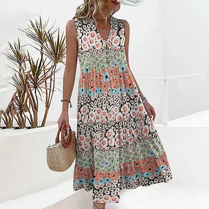 Floral V-Neck Dress for Women – A Casual and Elegant Style for Summer Beach Holidays