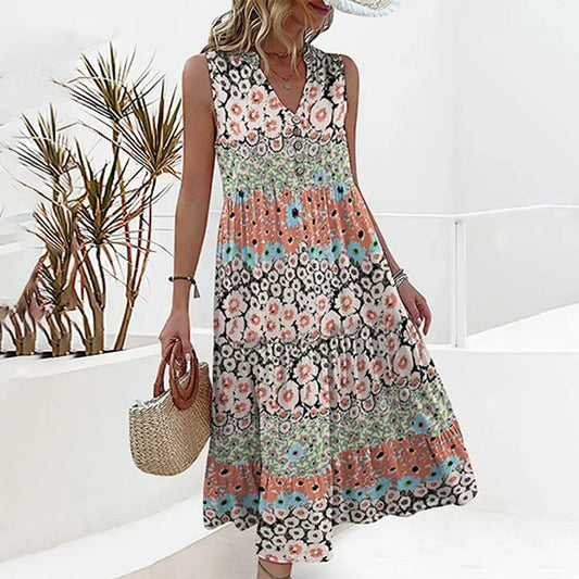 Robe à fleurs à col en V pour femme – Un style décontracté et élégant pour les vacances d'été à la plage