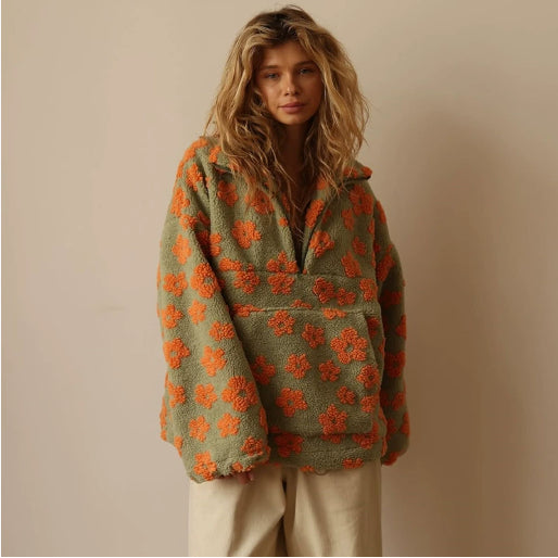 Sweat-shirt en polaire pour femmes – Pull à fermeture éclair décontracté avec poche