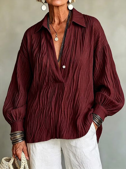 Women's long-sleeved V-neck shirt - Lightweight and elegant