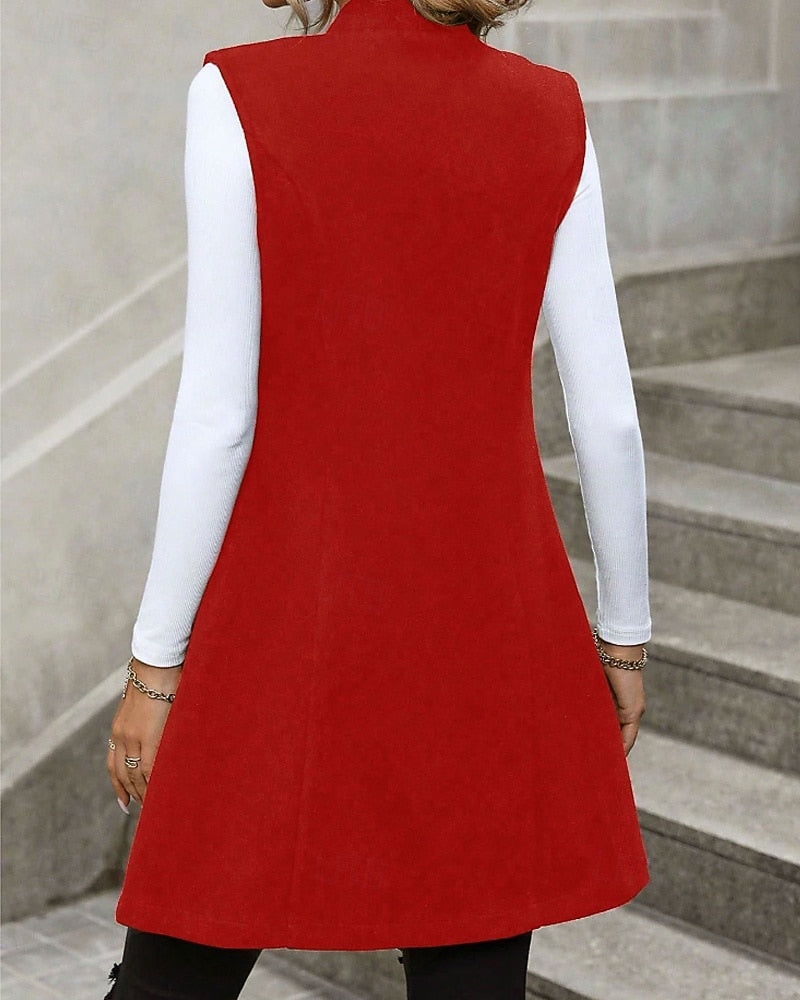 Chaqueta blazer larga sin mangas - Elegante y moderna