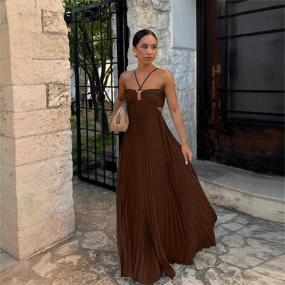 Vestido de mujer plisado sin mangas con cuello halter - Elegante para la noche