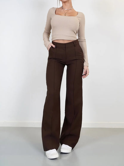 Pantalon Taille Haute à Jambes Droites