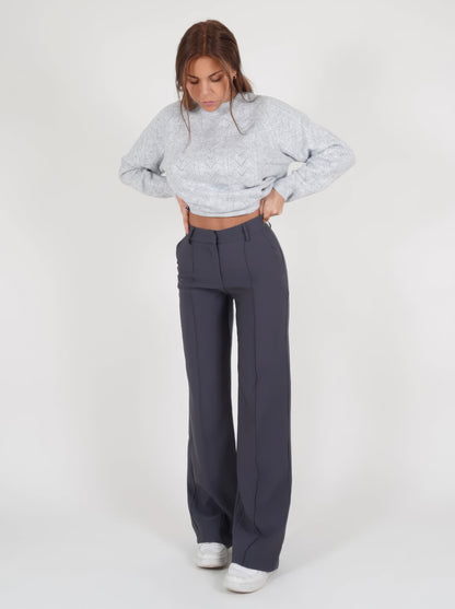 Pantalon Taille Haute à Jambes Droites