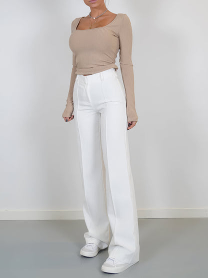 Pantalon Taille Haute à Jambes Droites