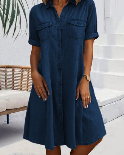 Robe Midi à Col Revers et Bouton pour Femme