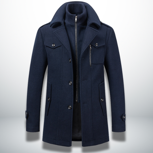 Manteau Peacoat en Laine Mélangée pour Homme – Veste à Double Col avec Fermeture Zippée Intégrale