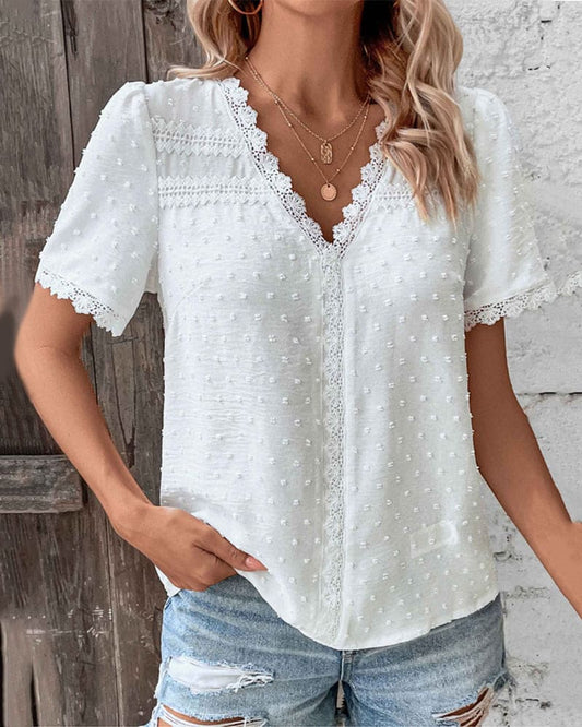 Women's lace blouse with short sleeves - Chic and light