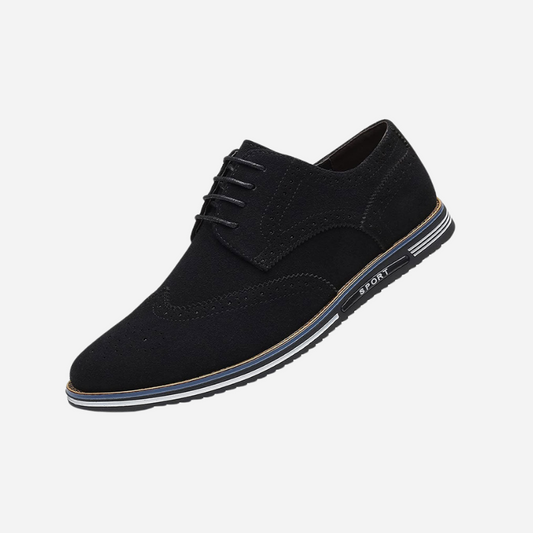 Chaussures Homme Noires En Daim À Lacets Plates