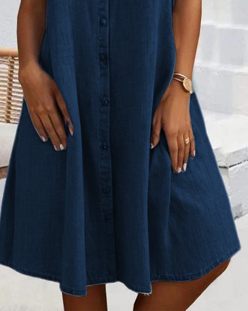 Robe Midi à Col Revers et Bouton pour Femme