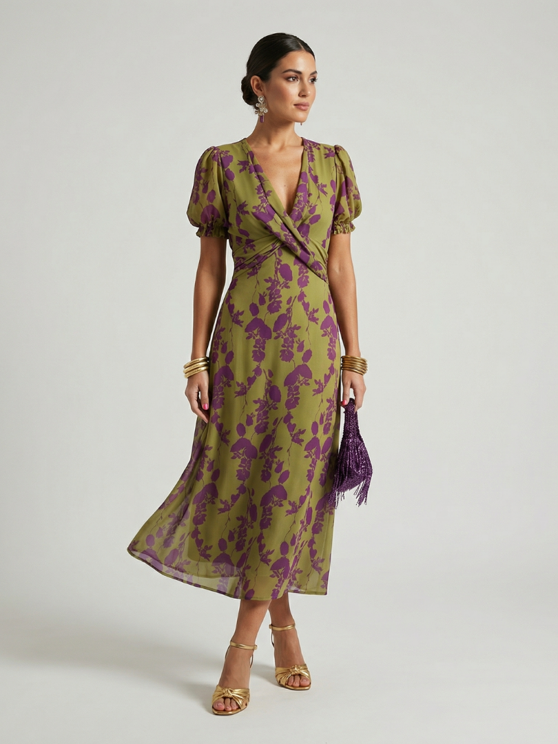 Women's Floral Midi Dress with Flowing Fit - Casual and Elegant