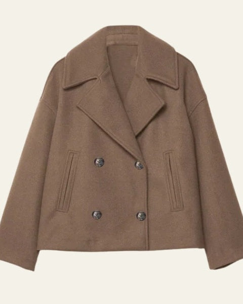 Manteau court femme croise en laine - Minimaliste et elegant
