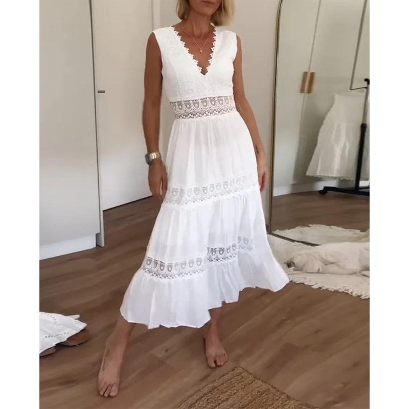 Robe longue Stella en dentelle blanche bohème chic