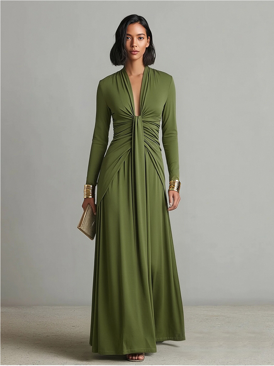 Robe maxi femme a col V profond - Elegante et fluide