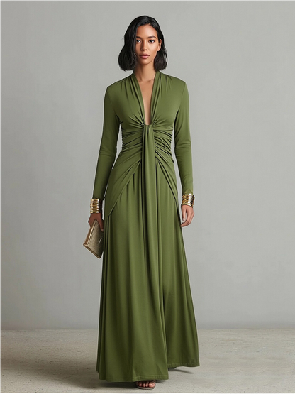 Robe maxi femme a col V profond - Elegante et fluide