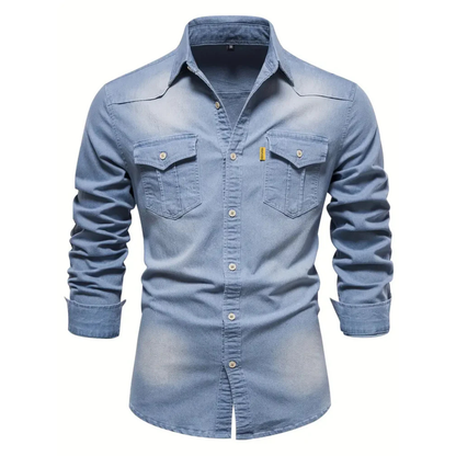 Chemise Homme en Jean Coupe Slim – Manches Longues Style Classique en Mélange de Coton