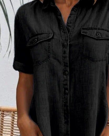 Robe Midi à Col Revers et Bouton pour Femme