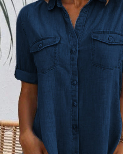 Robe Midi à Col Revers et Bouton pour Femme