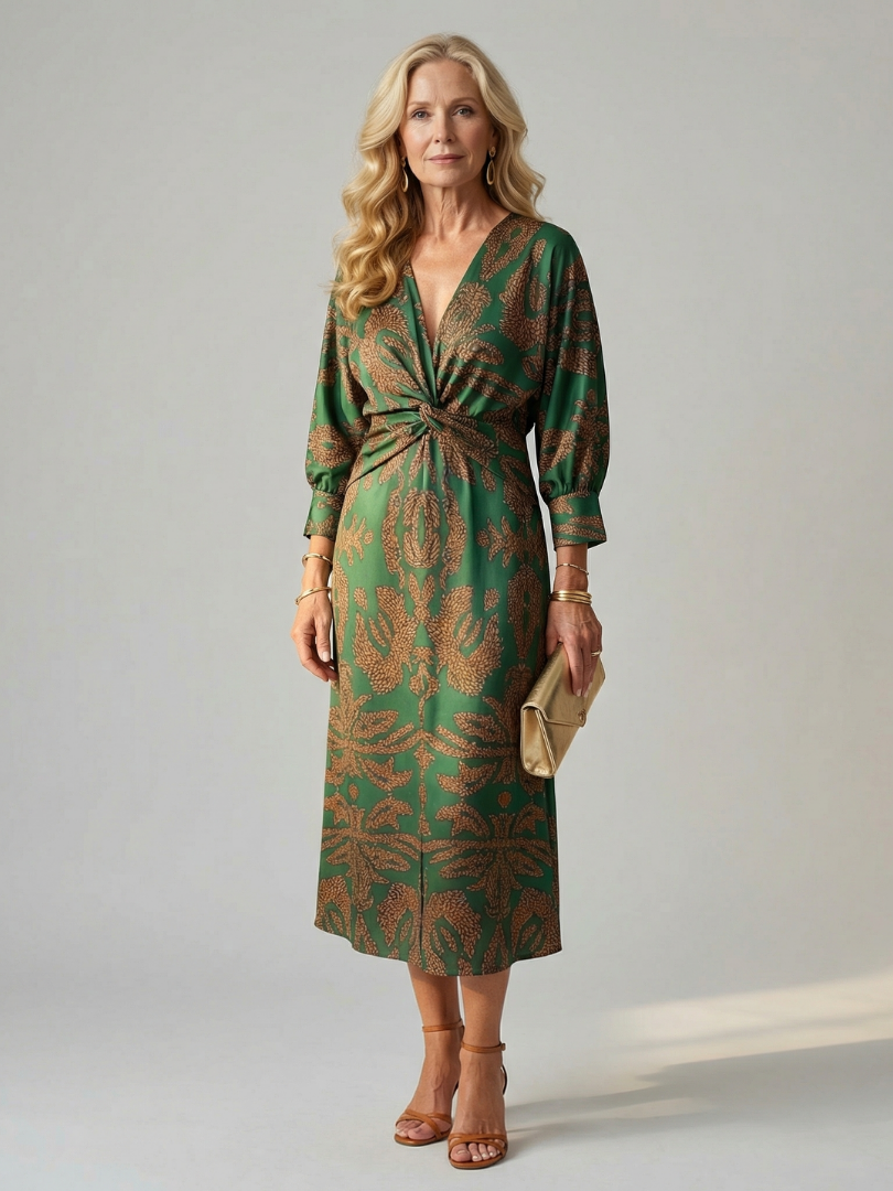 Natural Wrap Midi Dress for Women - Soft and Flattering