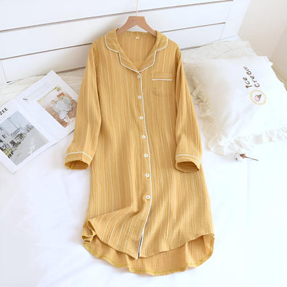 Chemise de Nuit en Coton Rayures Pastel