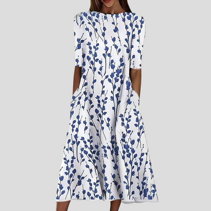 Robe midi d'été à col rond et imprimé floral côtier
