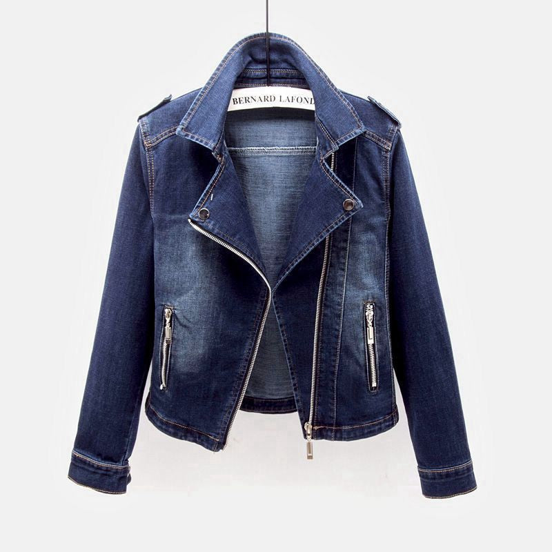 Veste en Jean Élégante Femme – Coupe Slim avec Fermeture Éclair Courte