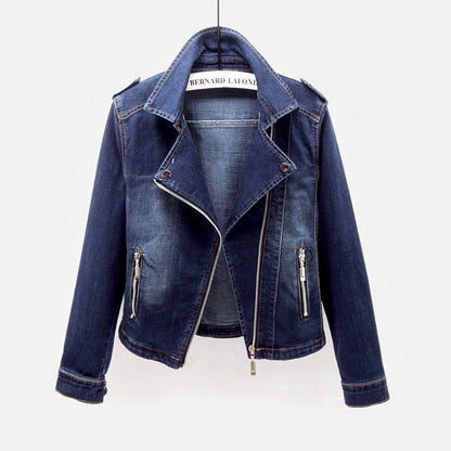 Veste en Jean Élégante Femme – Coupe Slim avec Fermeture Éclair Courte