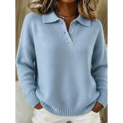 Pull Maille Femme Coupe Ample – Polo Col Classique Manches Longues