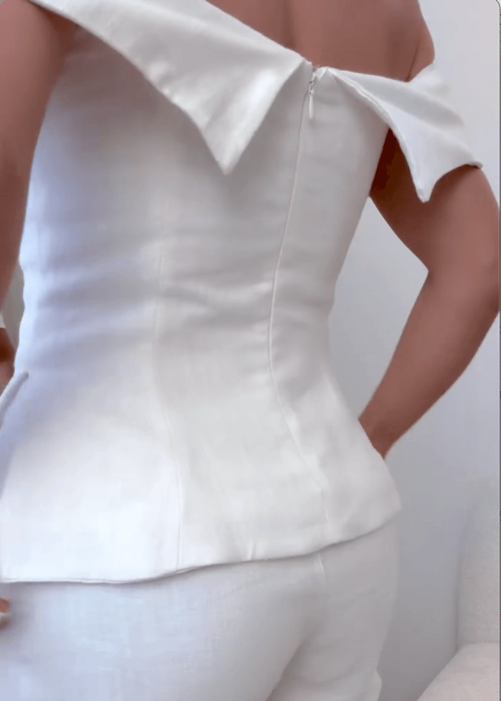 Ensemble Deux-Pièces Femme en Coton-Lin Blanc – Tenue Élégante et Légère