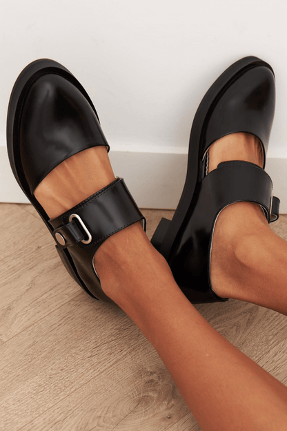 Black Slip-on Shoes for Women with Buckle – Stylish and Comfortable Covered Footwear