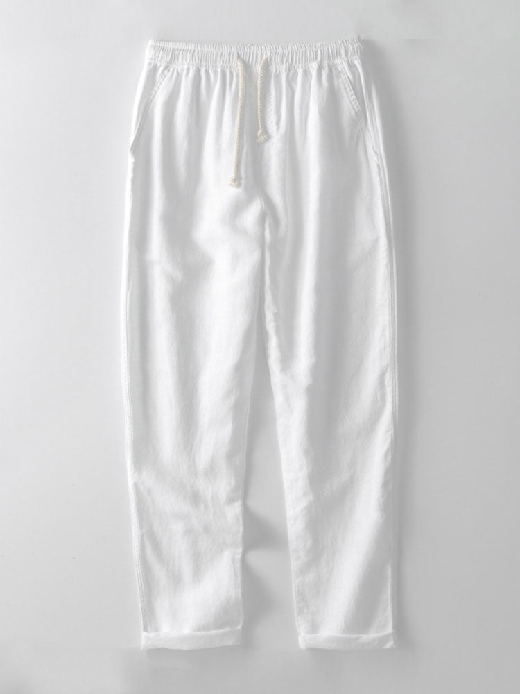 Ensemble Homme Été Coton Lin – Chemise Manches Courtes et Pantalon Décontracté