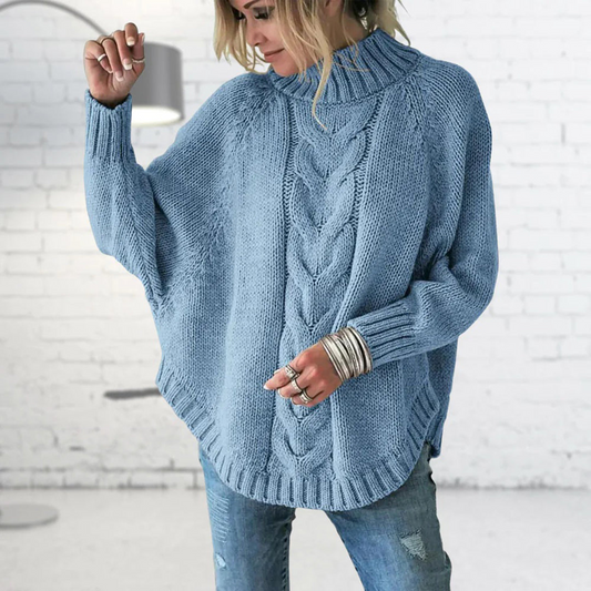 Pull en maille col roulé bleu pour femme – Chandail ample et décontracté