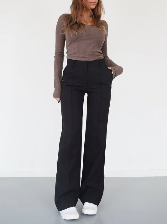 Pantalon Taille Haute à Jambes Droites
