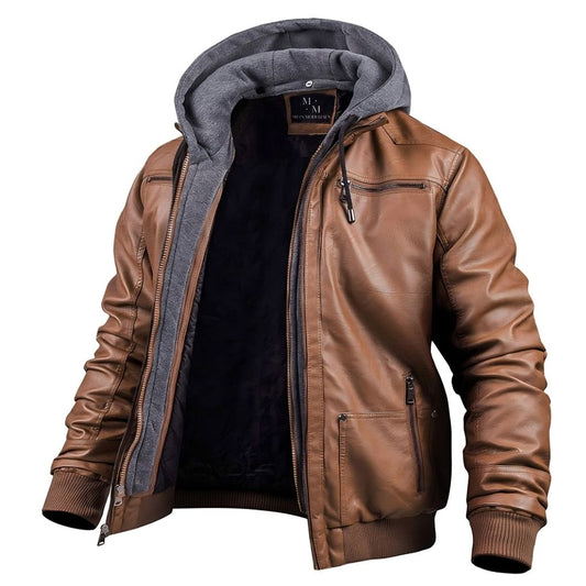 Veste en cuir d’hiver premium pour homme – Vêtement à capuche élégant