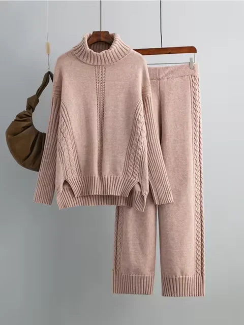 Sæt til kvinder med rullekravesweater og løse bukser - Chikt og behageligt