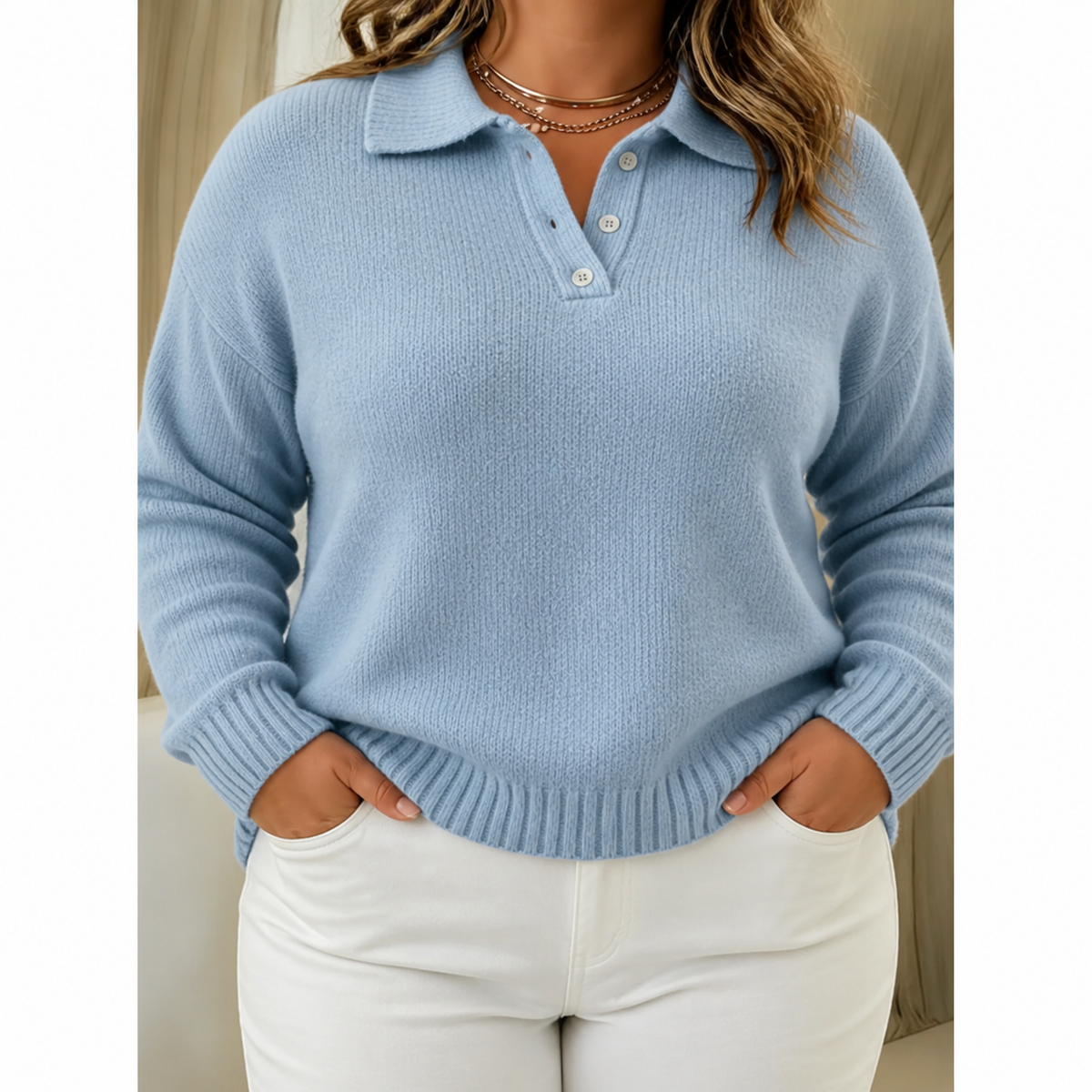 Jersey de punto tipo polo para mujer con botones - Suave y práctico
