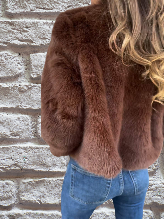 Veste Femme Courte Zippée Manches Longues Avec Fausse Fourrure