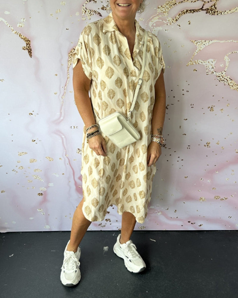 Robe Décontractée Femme Printemps – Col À Revers Manches Courtes Style Estival