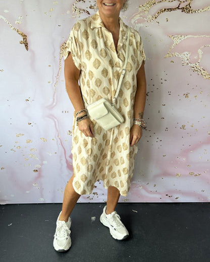 Robe Décontractée Femme Printemps – Col À Revers Manches Courtes Style Estival