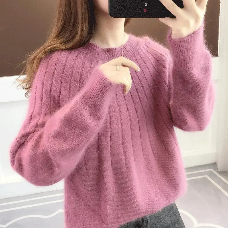 Pull Femme Col Rond en Tricot Douillet – Élégance Confortable Hivernale
