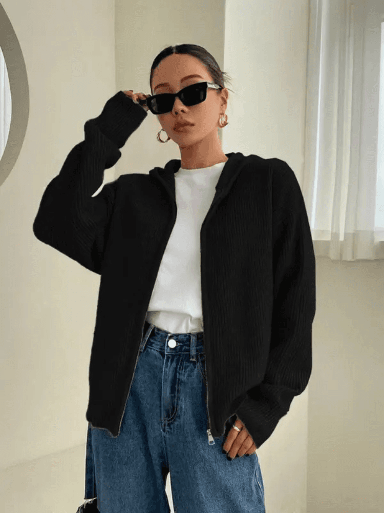 Hoodie zippé en tricot pour femme