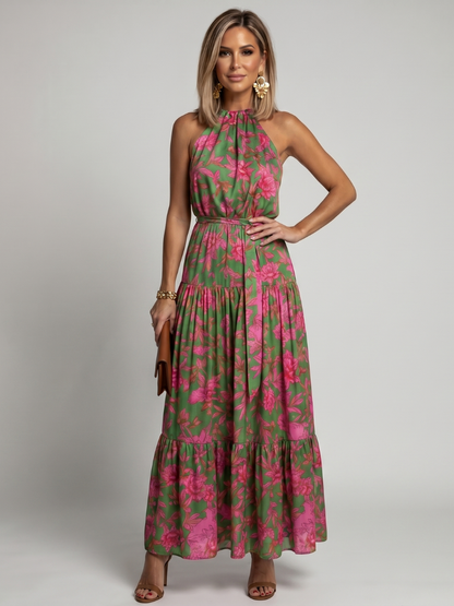 Women's Draped Midi Dress with Halter Neck - Chic and Flattering