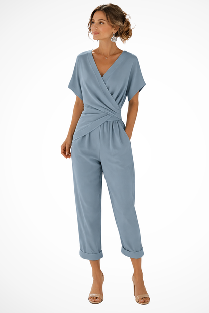 Combinaison courte portefeuille pour femme – Manches courtes et poches – Style décontracté d'été