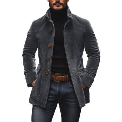 Manteau court ajusté en velours côtelé à col montant pour homme