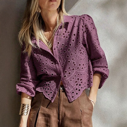 Chemisier femme court brode ajoure - Leger et elegant