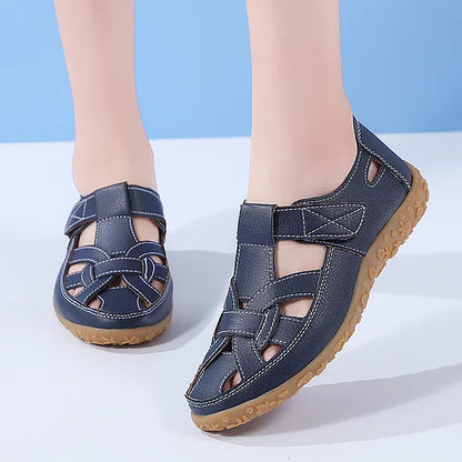 Sandales orthopédiques confortables en cuir à bout ajouré pour femmes – Respirantes, légères et de soutien pour l’été décontracté