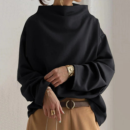 Pull Col Montant Élégant Femme – Coupe Décontractée Noir à Manches Longues
